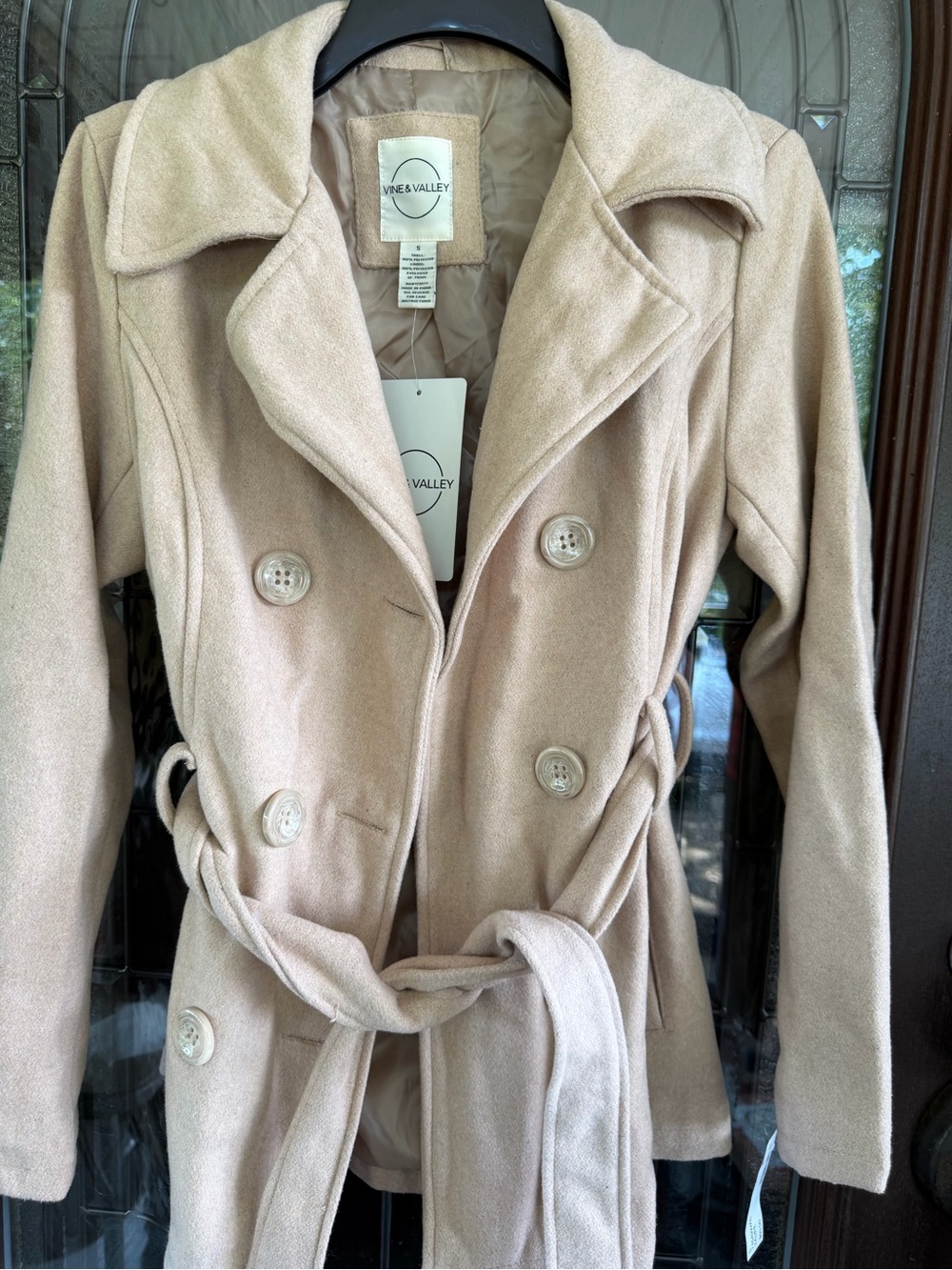 Vine & Valley Women's Double-Breasted Trench Coat in Light Beige